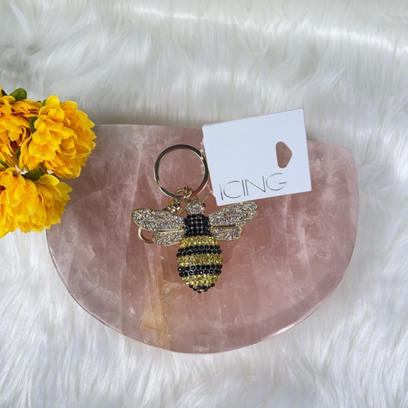 Crystal Encrusted Gold Tone Bee Purse Charm or Key Chain New With Tag by Icing - Picture 4 of 4